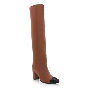 Stuart Weitzman Kimberly Leather Cap-Toe Knee Boots. Size 8
